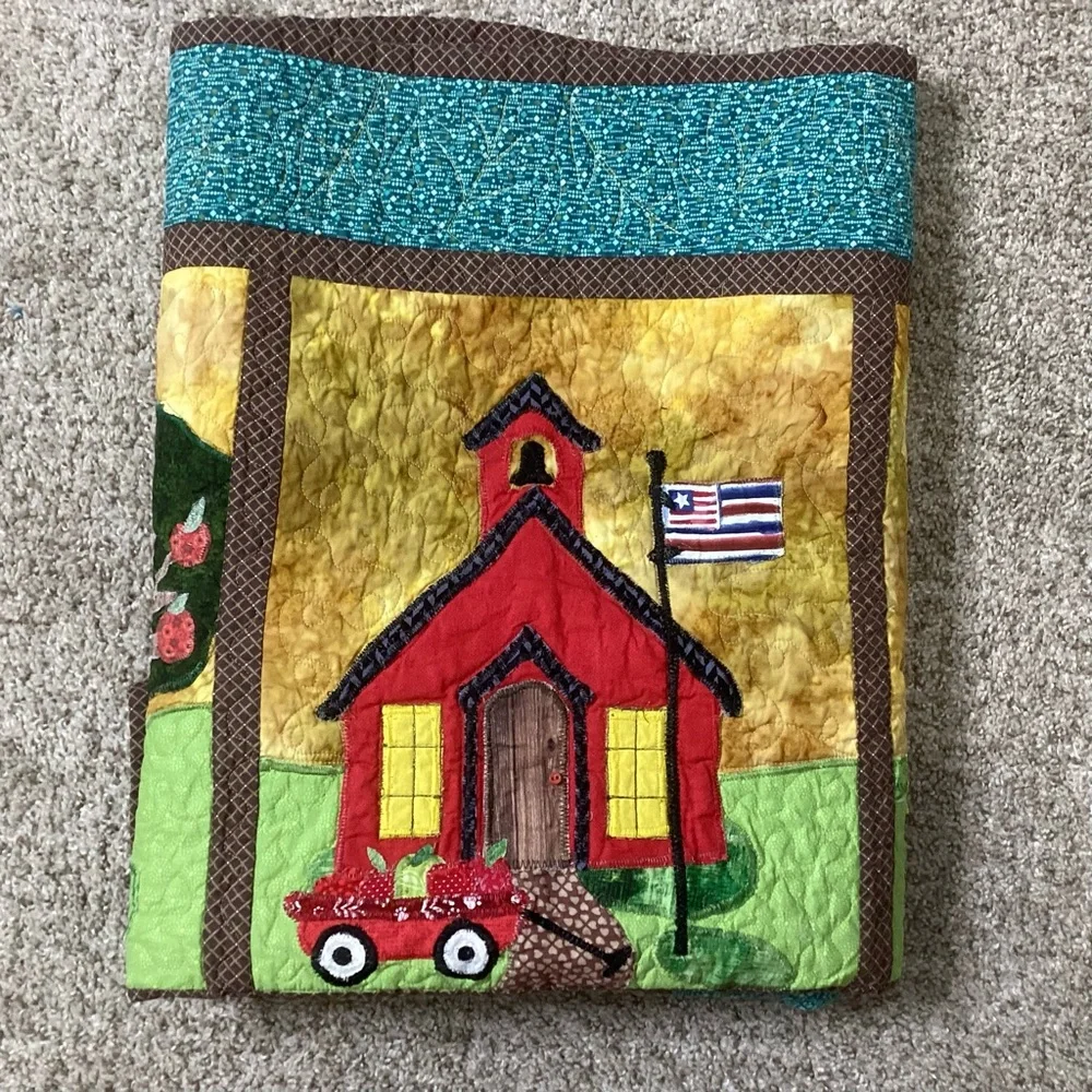 Hand Crafted Art Quilt Houses Schoolhouse Seasons 47”x55”